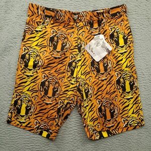 Royal & Awesome Swing Shorts Men's‎ 34 Orange Yellow Tiger Print Golf NWT